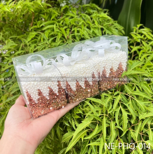 Set 3 hộp quà nâu nhỏ kim tuyến treo cây thông noel