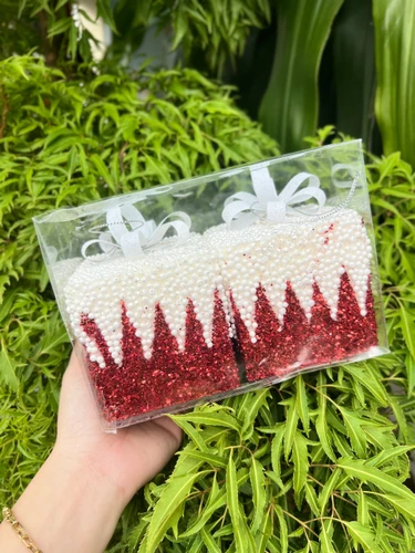 Set 2 hộp quà đỏ kim tuyến treo cây thông noel