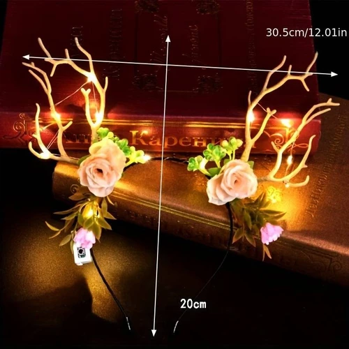 Băng đô sừng tuần lộc hoa trắng có đèn LED