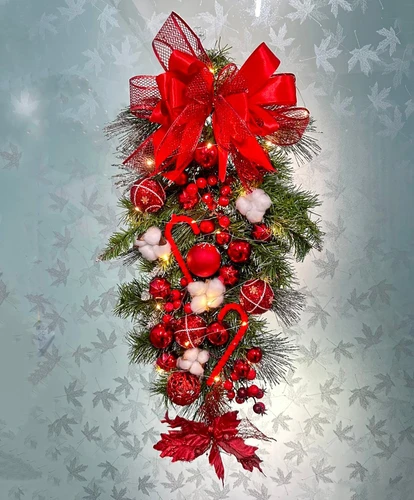 Dây thông treo cửa trang trí giáng sinh full phụ kiện tặng kèm đèn LED