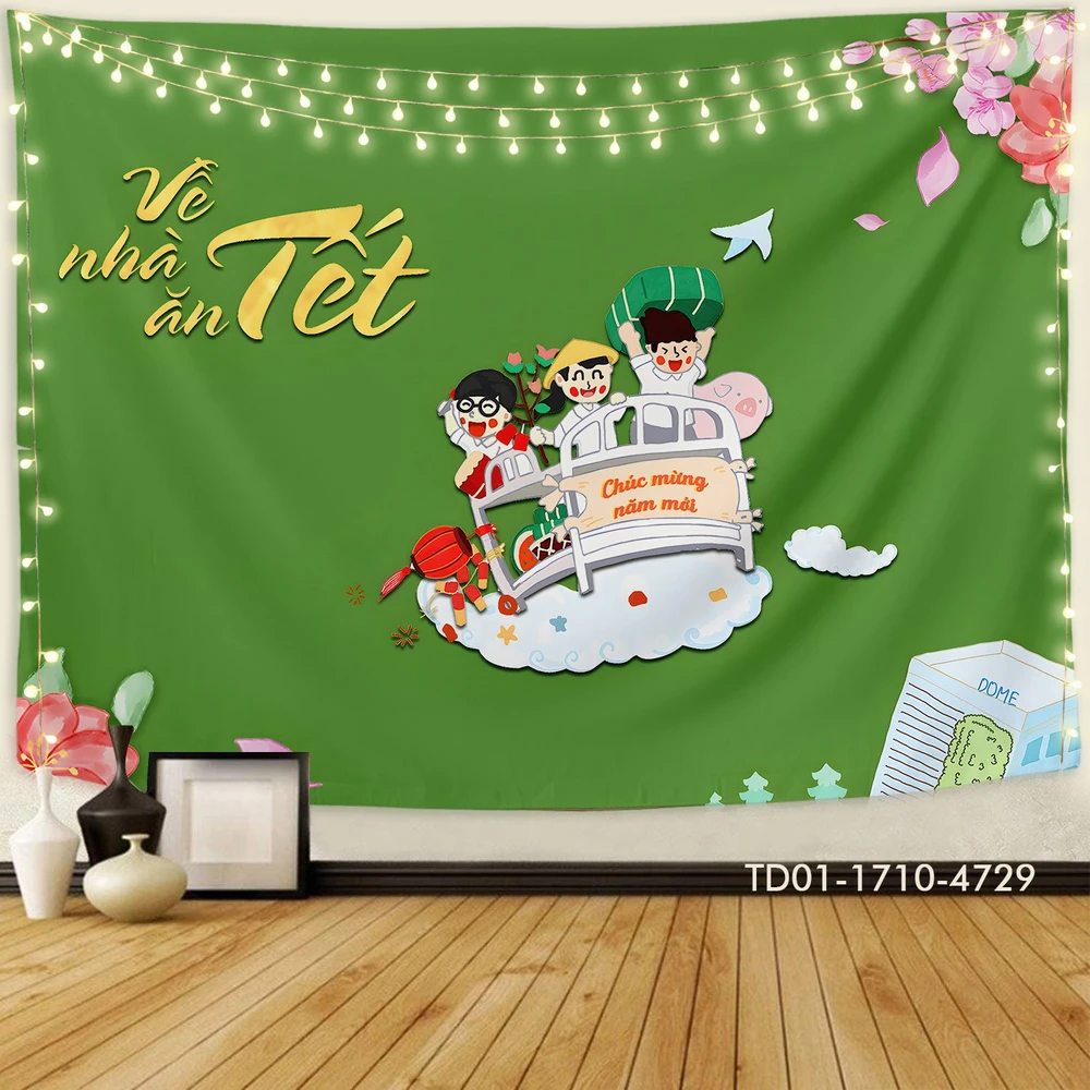 Tranh vải treo tường trang trí tết về nhà ăn tết