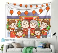 Tranh vải treo tường trang trí tết gia đình sum vầy mẫu 1