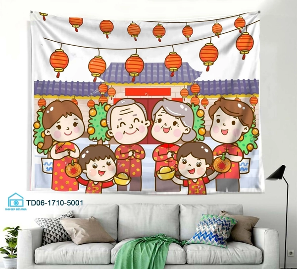 Tranh vải treo tường trang trí tết gia đình sum vầy