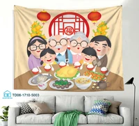 Tranh vải treo tường trang trí tết gia đình sum vầy mẫu 2