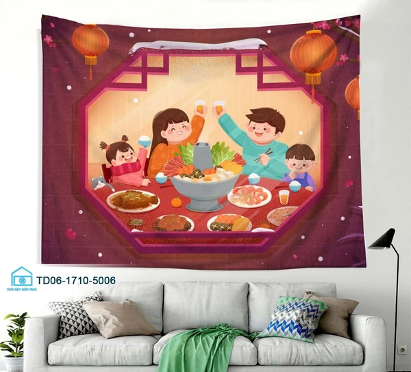 Tranh vải treo tường trang trí tết gia đình sum vầy