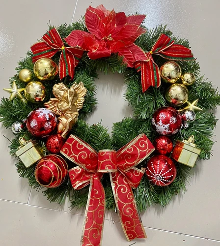 Vòng nguyệt quế 45cm treo cửa phụ kiện cao cấp trang trí giáng sinh - Tặng kèm đèn mẫu 220