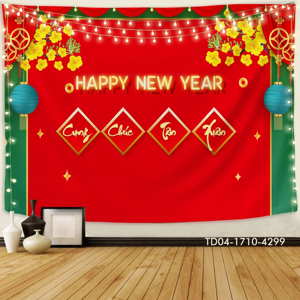 Tranh vải treo tường trang trí tết cung chúc tân xuân mẫu 1