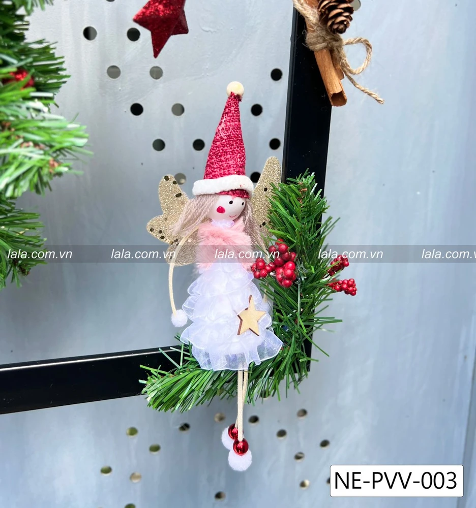 Khung lá thông 25x35cm Full phụ kiện trang trí giáng sinh Tặng kèm đèn LED 003