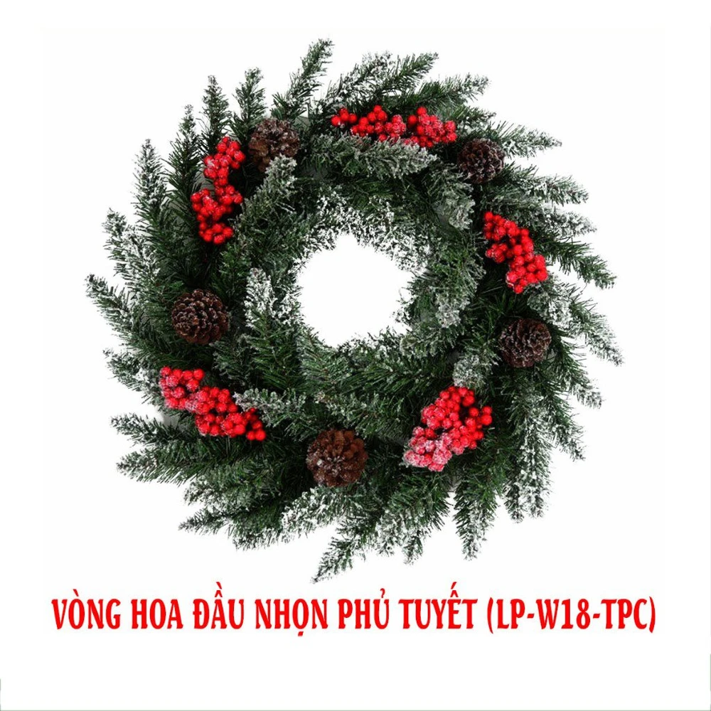 Vòng hoa đầu nhọn phủ tuyết 50cm trang trí giáng sinh