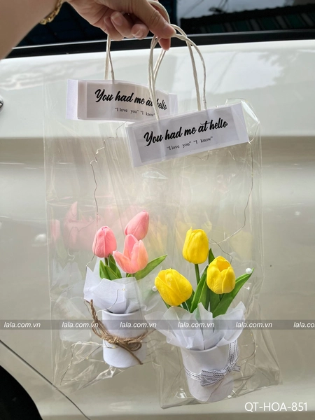 Chậu 3 bông tulip mini để bàn làm quà tặng đáng yêu 851