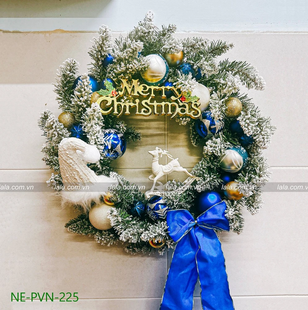 Vòng nguyệt quế treo cửa 45cm trang trí giáng sinh PE cao cấp - Tặng kèm đèn mẫu 225