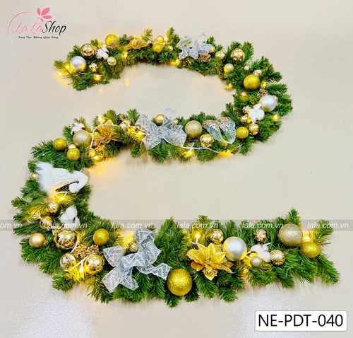Dây thông 2m7 full phụ kiện cao cấp trang trí noel mẫu 038 tặng kèm đèn LED