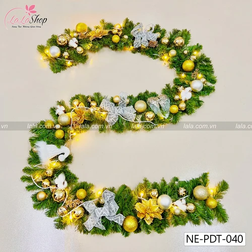 Dây thông 2m7 full phụ kiện cao cấp trang trí noel mẫu 038 tặng kèm đèn LED