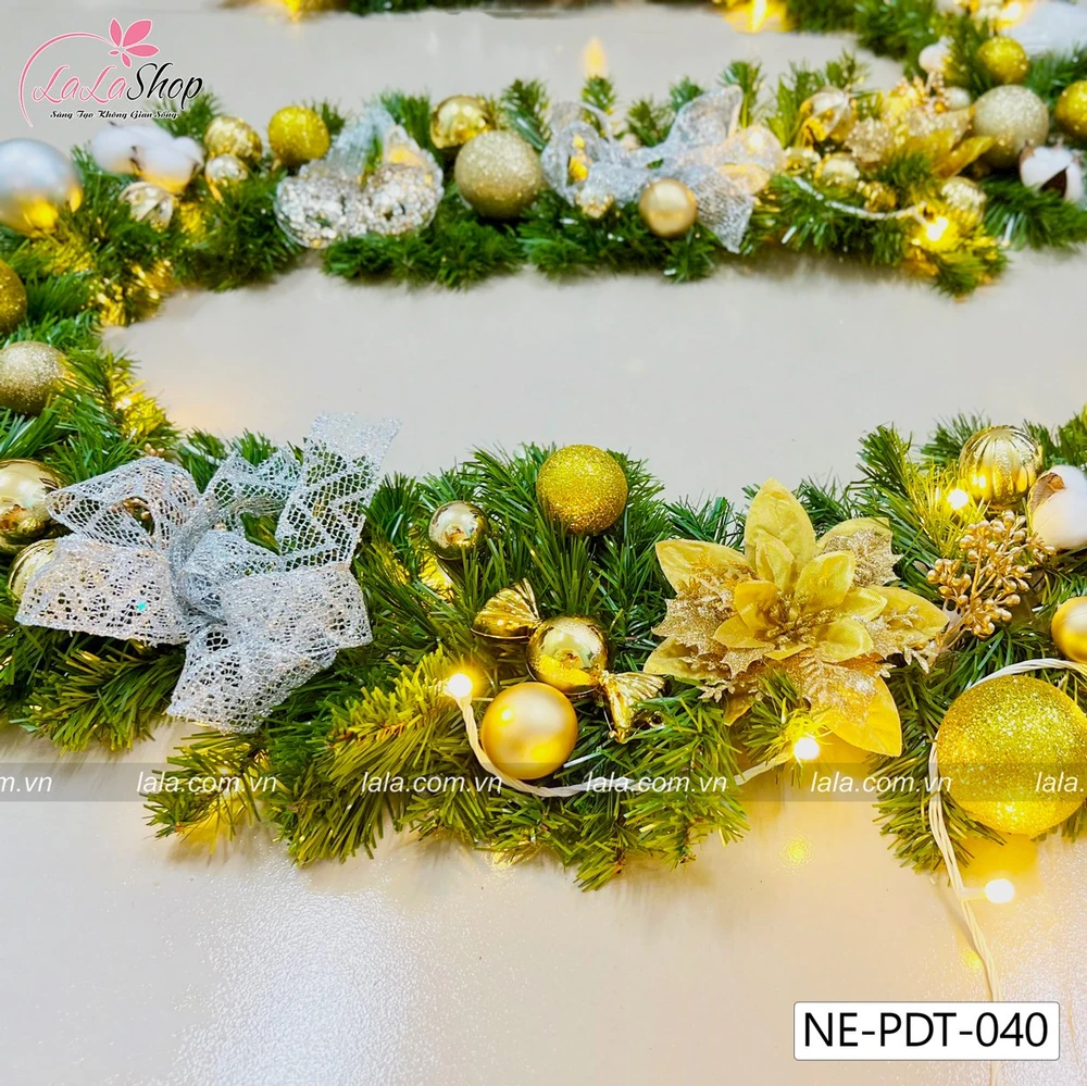 Dây thông 2m7 full phụ kiện cao cấp trang trí noel mẫu 038 tặng kèm đèn LED