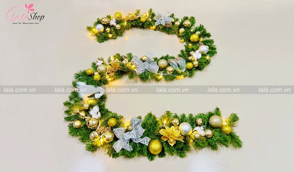 Dây thông 2m7 full phụ kiện cao cấp trang trí noel mẫu 038 tặng kèm đèn LED