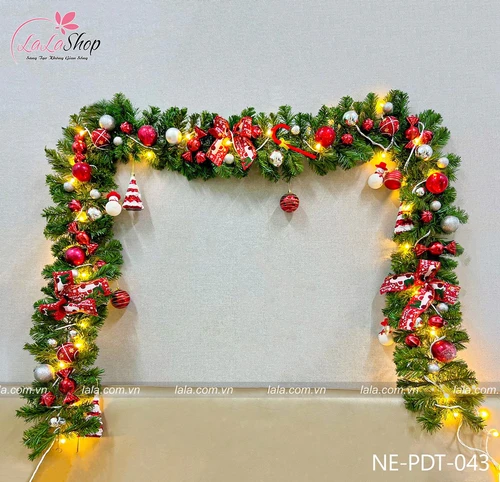 Dây thông 2m7 full phụ kiện cao cấp trang trí noel mẫu 043 tặng kèm đèn LED