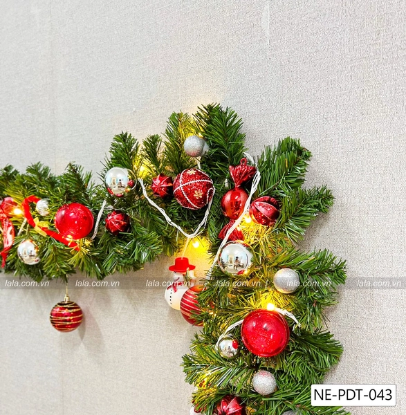 Dây thông 2m7 full phụ kiện cao cấp trang trí noel quả châu và người tuyết tặng kèm đèn LED