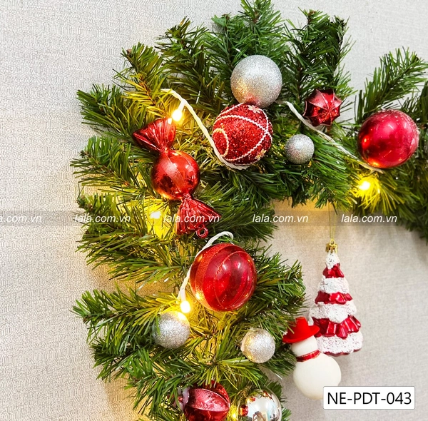 Dây thông 2m7 full phụ kiện cao cấp trang trí noel quả châu và người tuyết tặng kèm đèn LED