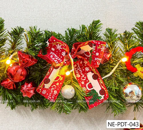 Dây thông 2m7 full phụ kiện cao cấp trang trí noel mẫu 043 tặng kèm đèn LED