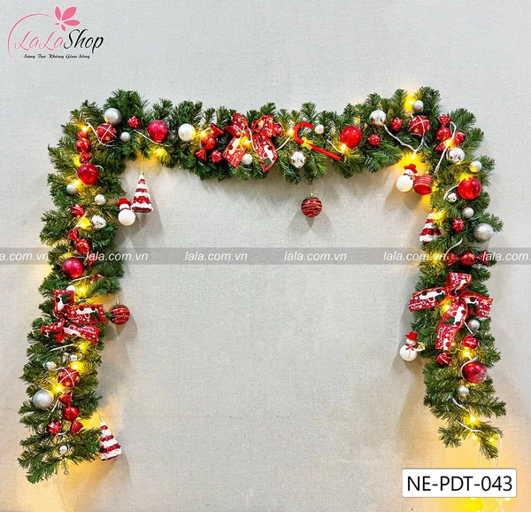 Dây thông 2m7 full phụ kiện cao cấp trang trí noel quả châu và người tuyết tặng kèm đèn LED