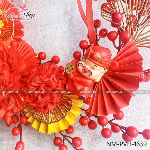 Vòng hoa thần tài 40cm treo cửa đón vận may mắn trang trí tết năm mới mẫu 659