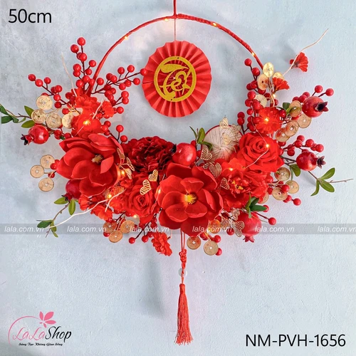 Vòng hoa thần tài 50cm treo cửa đón vận may mắn trang trí tết năm mới