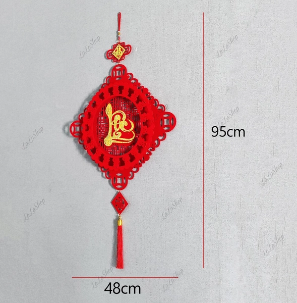 Liễn nhung đỏ vuông chữ Lộc vàng treo cửa 48x95cm trang trí tết 367