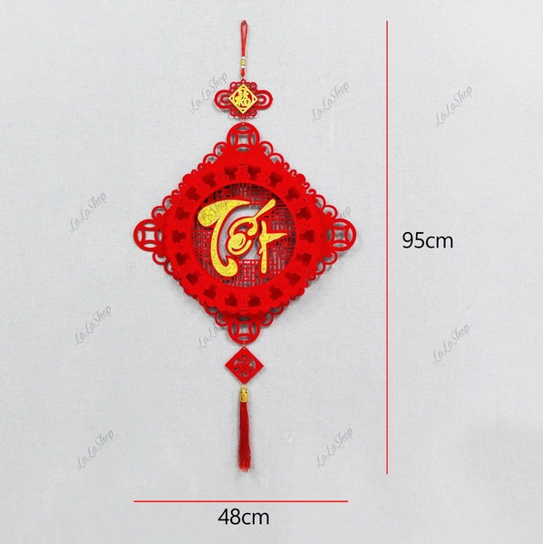 Liễn nhung đỏ vuông chữ tết vàng treo cửa 48x95cm trang trí tết 366