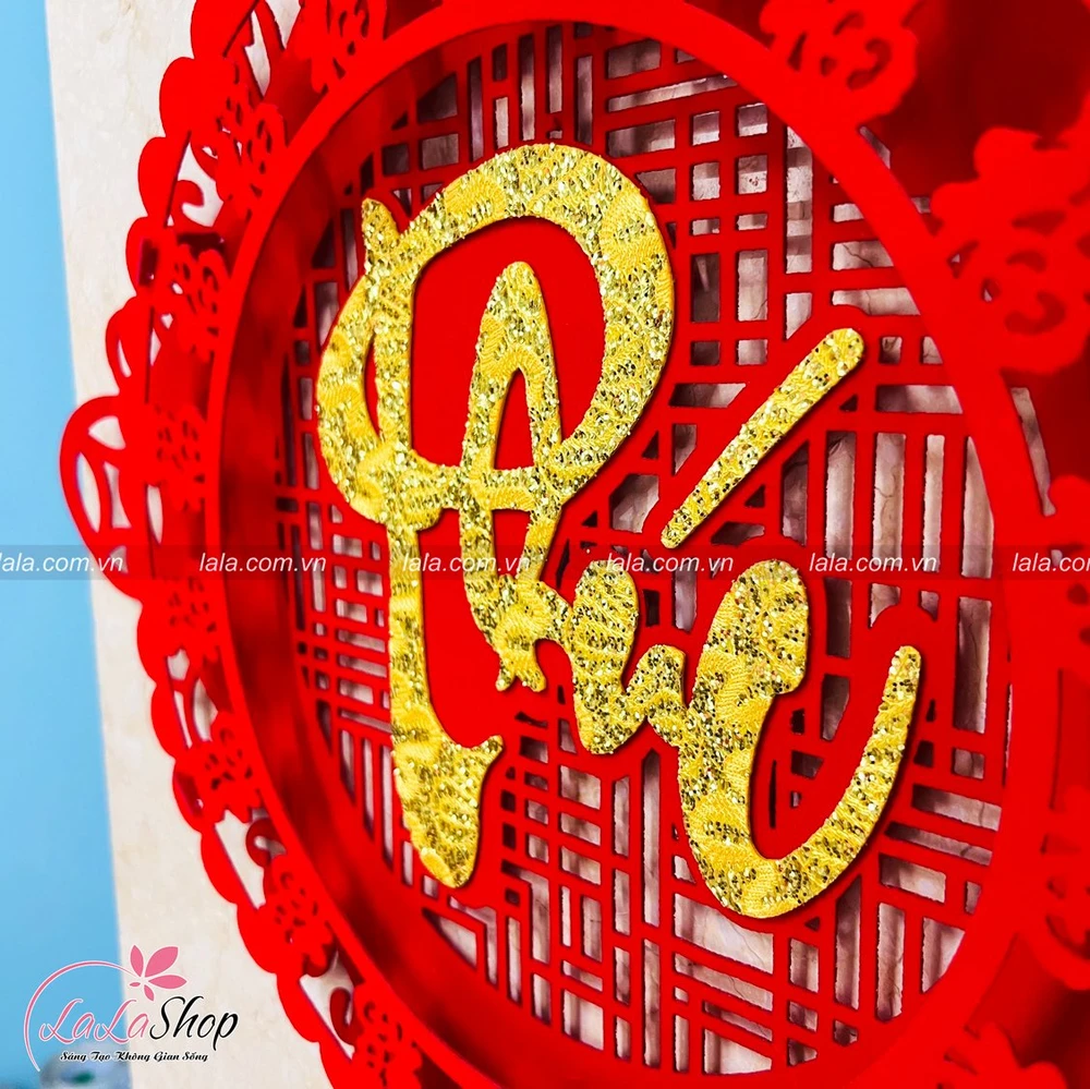 Liễn nhung đỏ vuông chữ Phúc vàng treo cửa 48x95cm trang trí tết 368