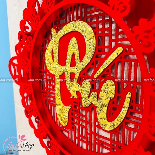 Liễn nhung đỏ vuông chữ Phúc vàng treo cửa 48x95cm trang trí tết 368