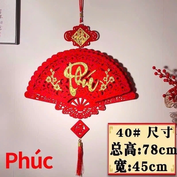 Liễn quạt nhung đỏ chữ Phúc vàng treo cửa trang trí tết 369