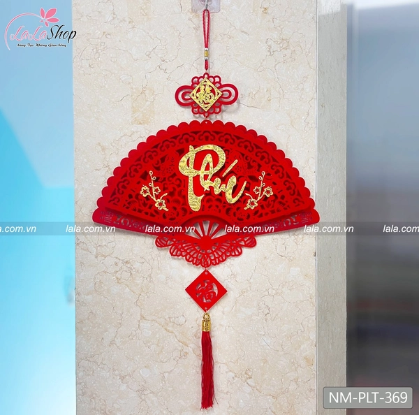 Liễn quạt nhung đỏ chữ Phúc vàng treo cửa trang trí tết 369