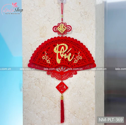 Liễn quạt nhung đỏ chữ Phúc vàng treo cửa trang trí tết 369