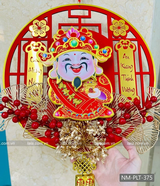 Liễn 40cm nhung đỏ thần tài lắc CMNM-AKTV treo cửa trang trí tết 375