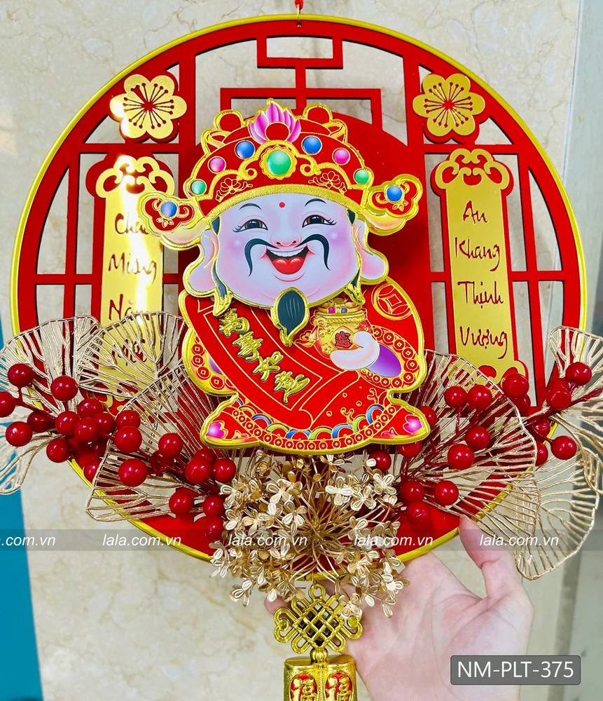 Liễn tròn 40cm nhung đỏ thần tài CMNM-AKTV treo cửa trang trí tết 375