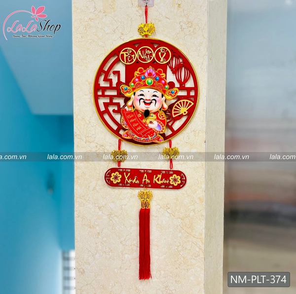 Liễn 40cm nhung đỏ thần tài lắc xuân an khang treo cửa trang trí tết 374
