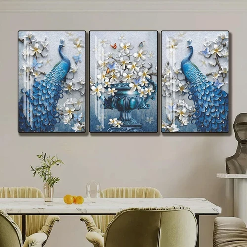 Tranh chim công xanh treo tường phong thủy phòng khách mẫu 937