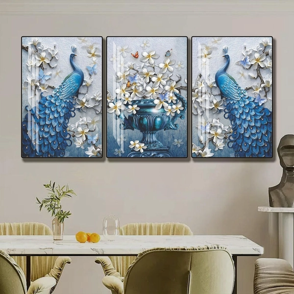 Tranh chim công xanh treo tường phong thủy phòng khách mẫu 937