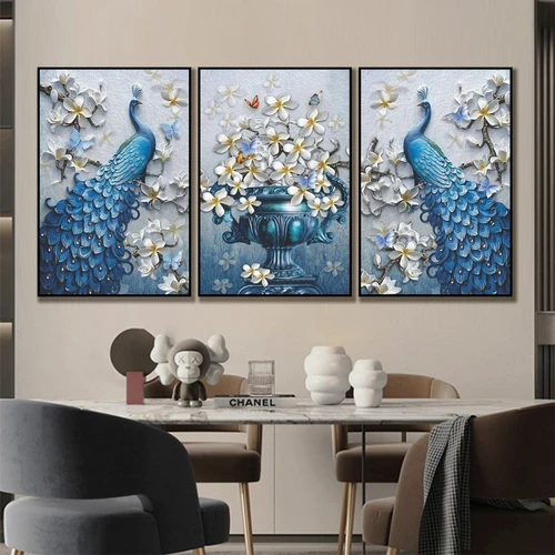 Tranh chim công xanh treo tường phong thủy phòng khách mẫu 937