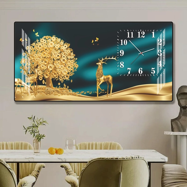 Tranh đồng hồ treo tường phòng khách phong thủy hưu tài lộc