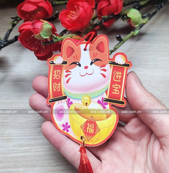 Set 6 mèo thần tài treo cây mai đào đón tài lộc trang trí tết