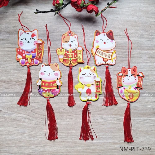 Set 5 mèo thần tài treo cây mai đào đón tài lộc trang trí tết