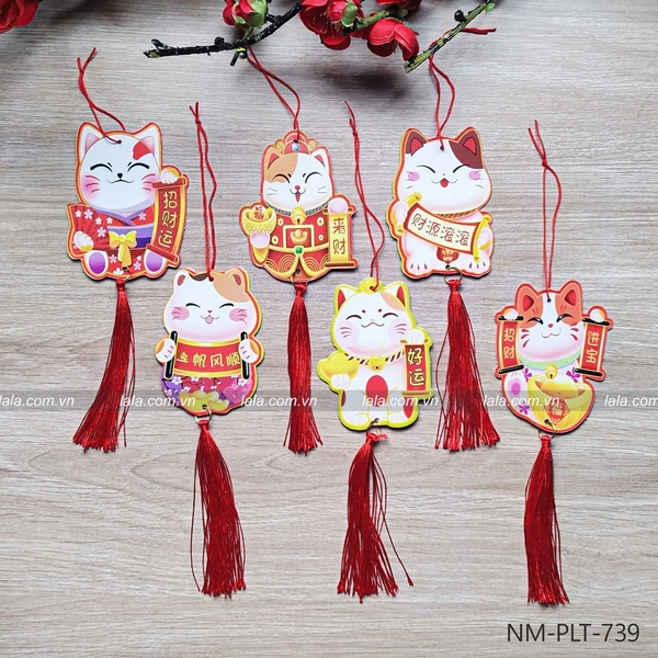 Set 6 mèo thần tài treo cây mai đào đón tài lộc trang trí tết