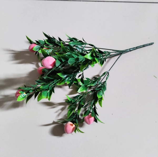 Cành quả đào hồng có lá phụ kiện trang trí tiểu cảnh tết mẫu 1370