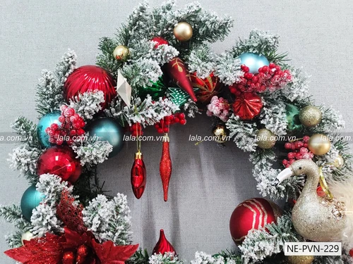 Vòng nguyệt quế phủ tuyết 45cm treo cửa trang trí giáng sinh mẫu 229