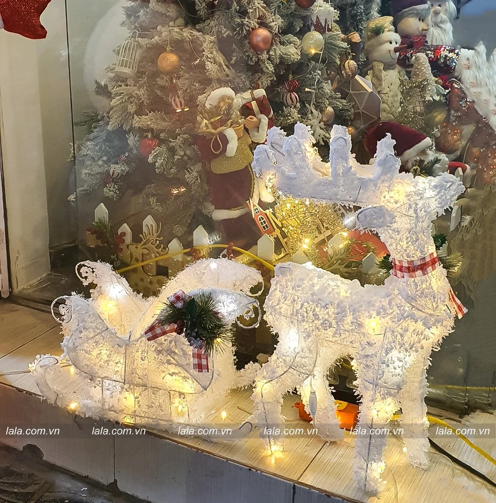 Mô Hình Cỗ Xe Tuần Lộc phủ tuyết cao cấp Trang Trí Noel