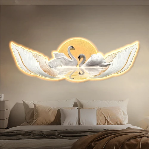 Tranh đèn tráng gương đôi thiên nga trang trí phòng khách