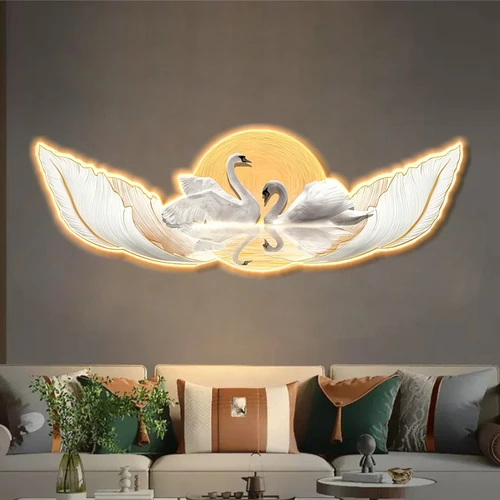 Tranh đèn tráng gương đôi thiên nga trang trí phòng khách