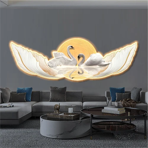 Tranh đèn tráng gương đôi thiên nga trang trí phòng khách