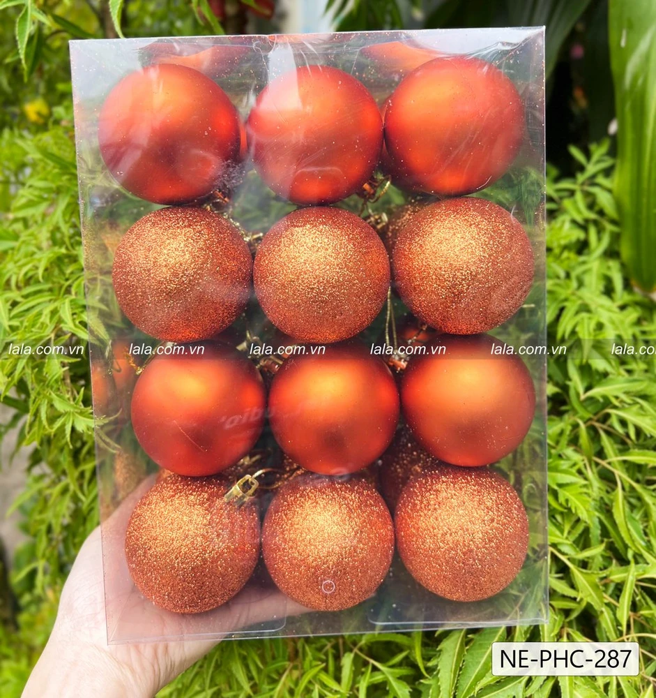 Hộp 24 châu 6cm trang trí cây thông giáng sinh màu cam cháy mẫu 287